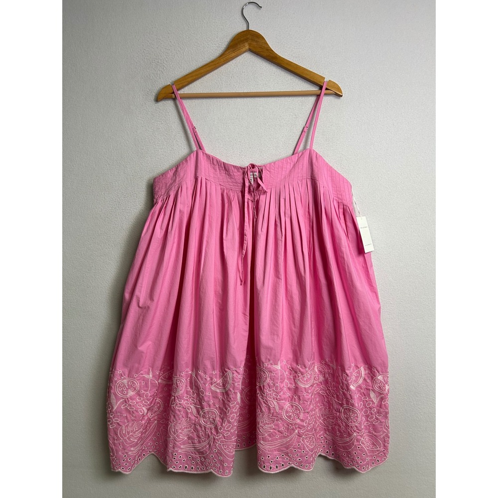 Cottagecore Free Assembly Womens L Pink Eyelet Pintuck Mini Dress NWT